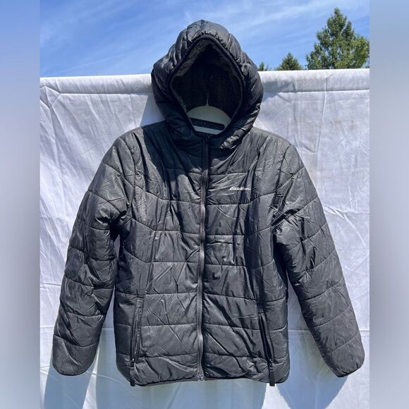 Eddie Bauer kids reversible fleece / down printed coat. Size L 14/16. - Picture 1 of 9